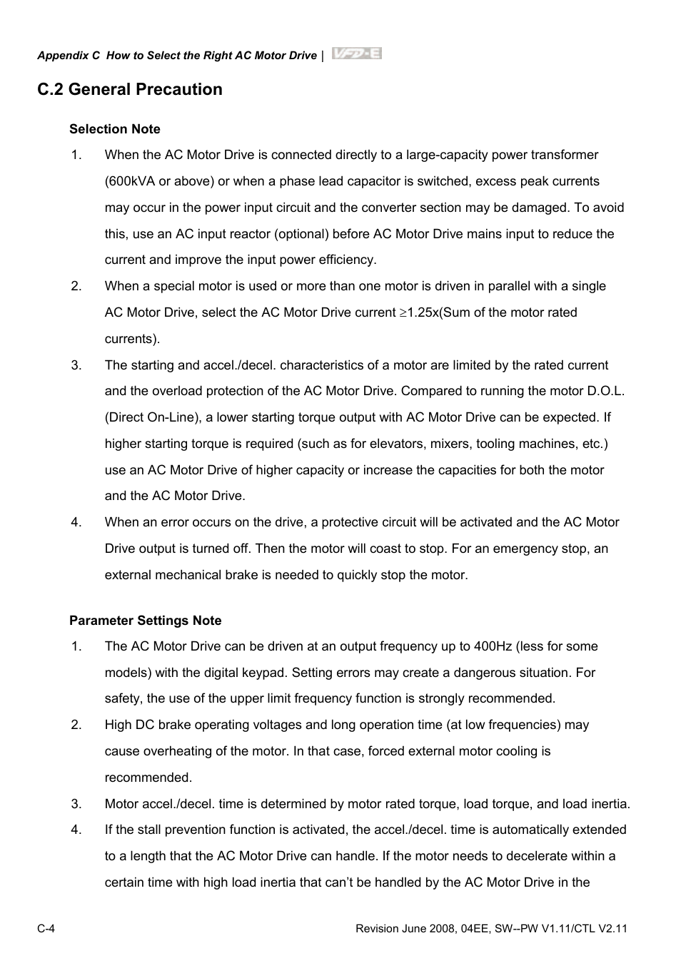 C.2 general precaution | Delta Electronics AC Motor Drive VFD-E User Manual | Page 279 / 363
