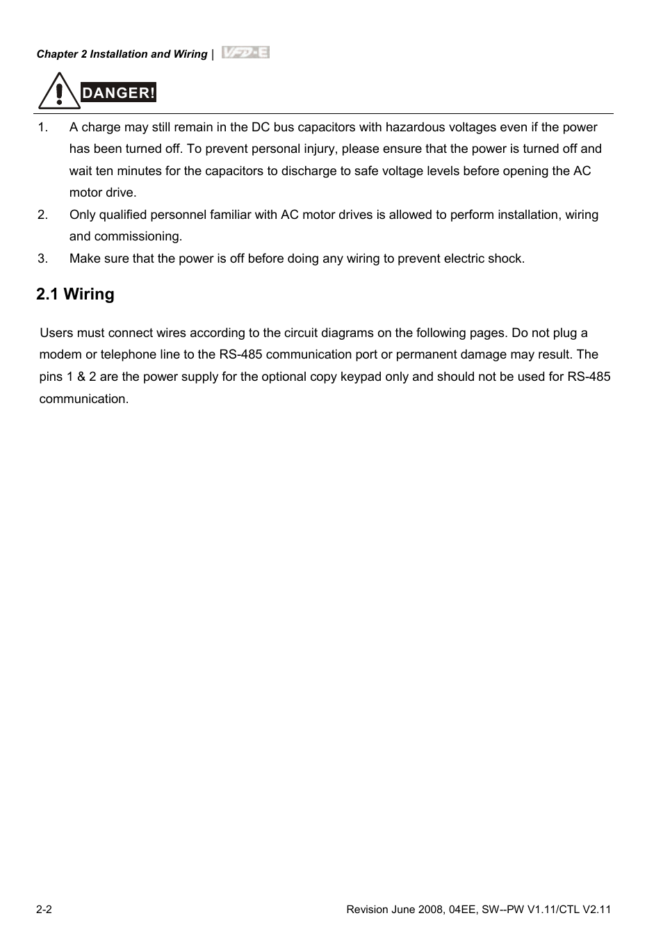 1 wiring, 1 wiring -2 | Delta Electronics AC Motor Drive VFD-E User Manual | Page 29 / 363