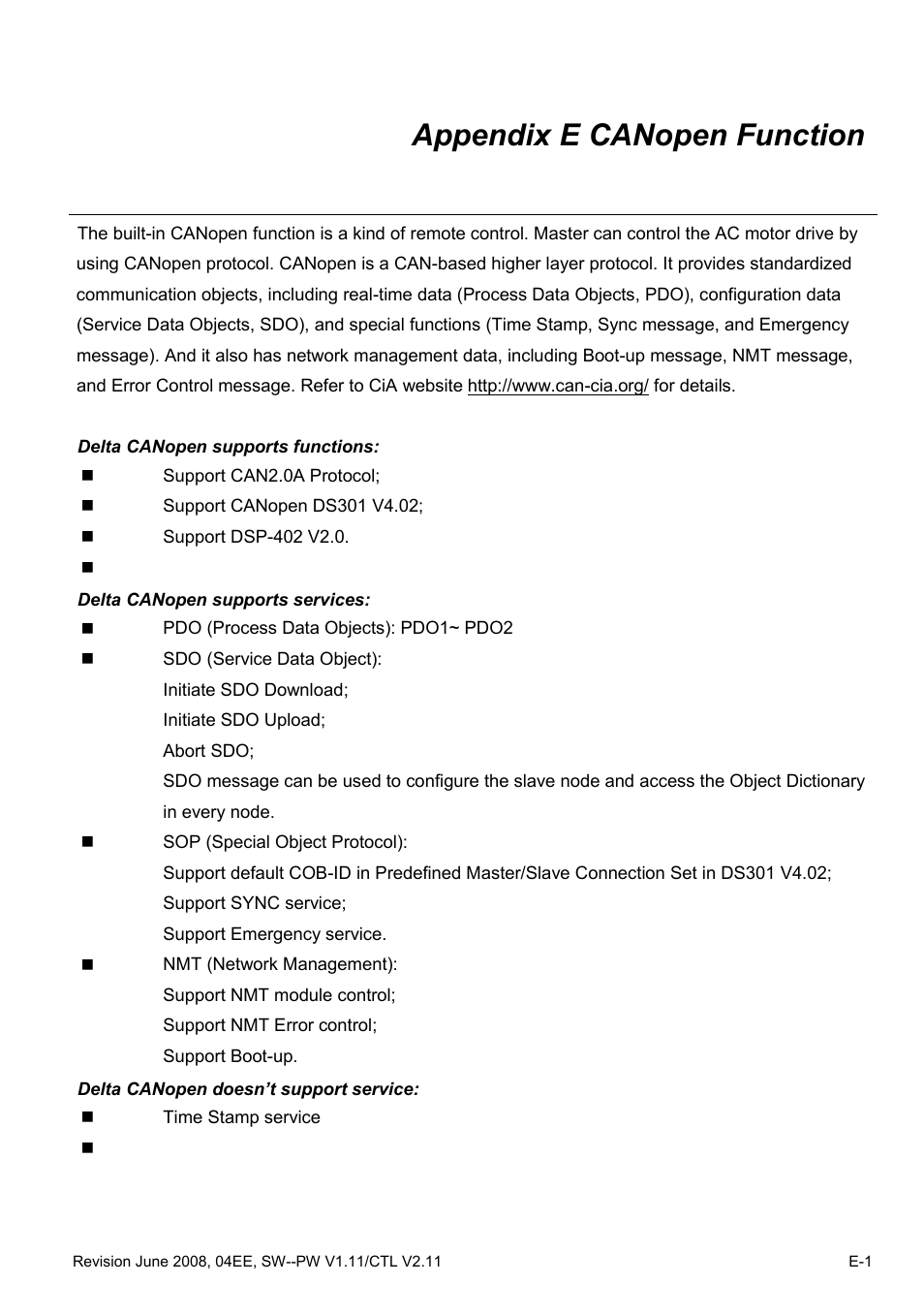 Appendix e canopen function | Delta Electronics AC Motor Drive VFD-E User Manual | Page 350 / 363