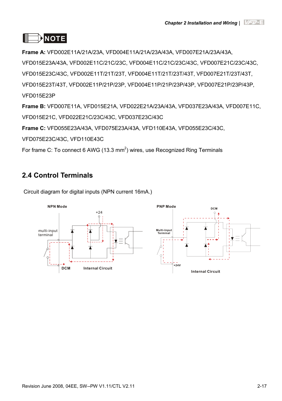 4 control terminals, 4 control terminals -17 | Delta Electronics AC Motor Drive VFD-E User Manual | Page 44 / 363