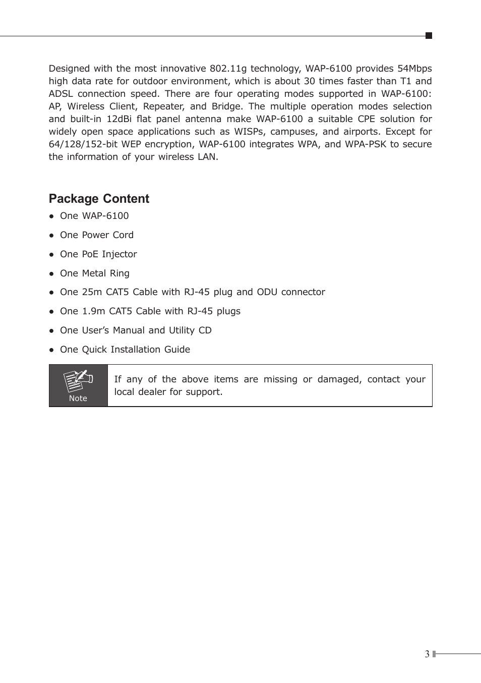 Package content | PLANET WAP-6100 User Manual | Page 3 / 8