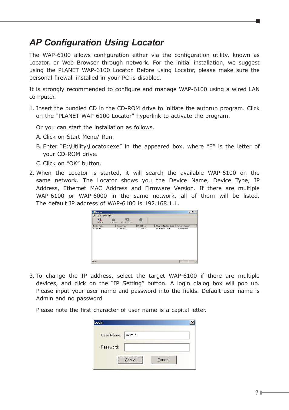 Ap configuration using locator | PLANET WAP-6100 User Manual | Page 7 / 8