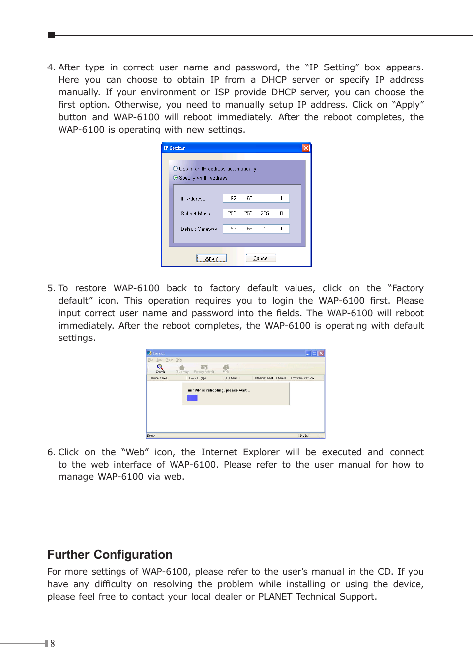 Further configuration | PLANET WAP-6100 User Manual | Page 8 / 8