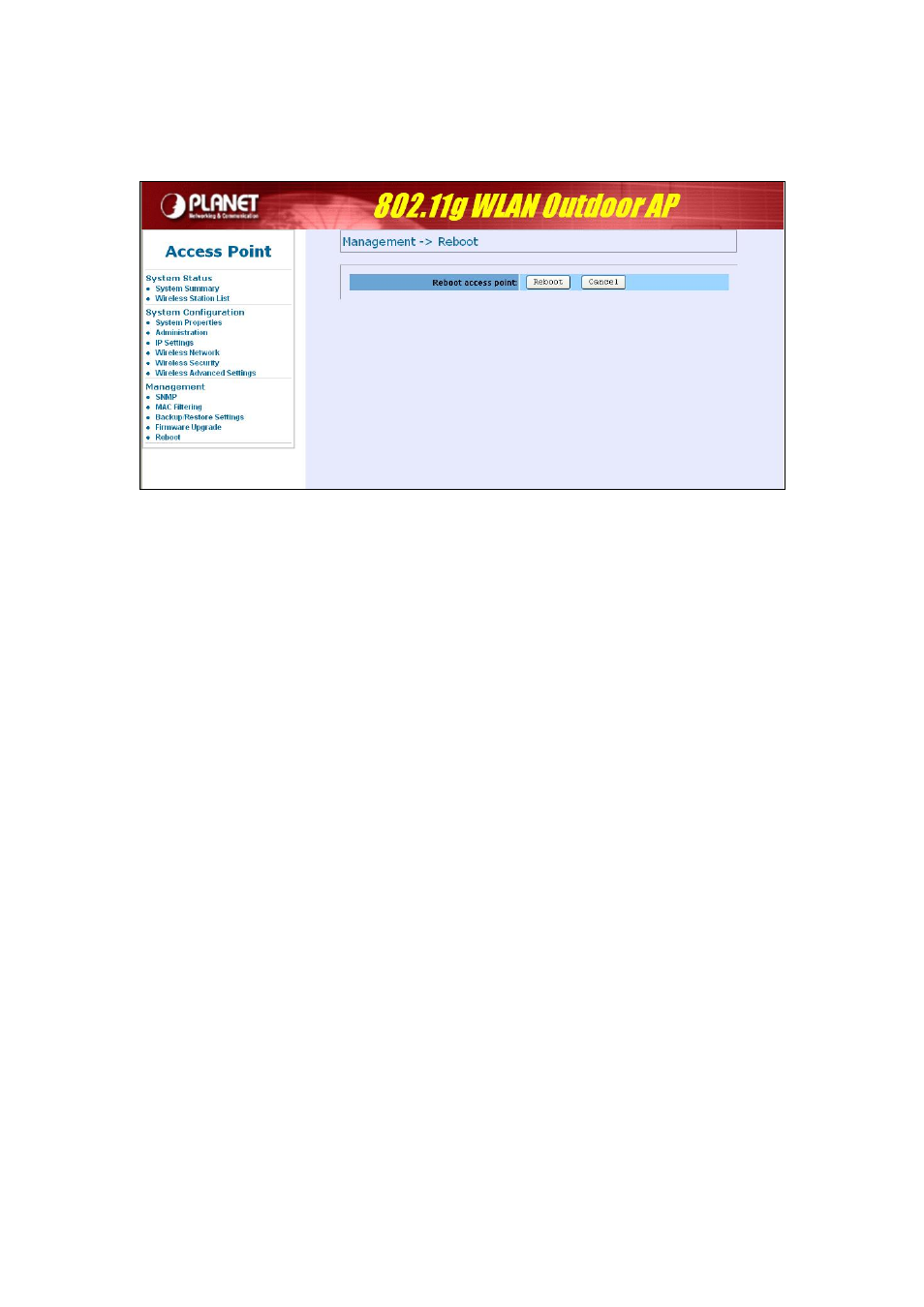 13 reboot | PLANET WAP-6100 User Manual | Page 28 / 44