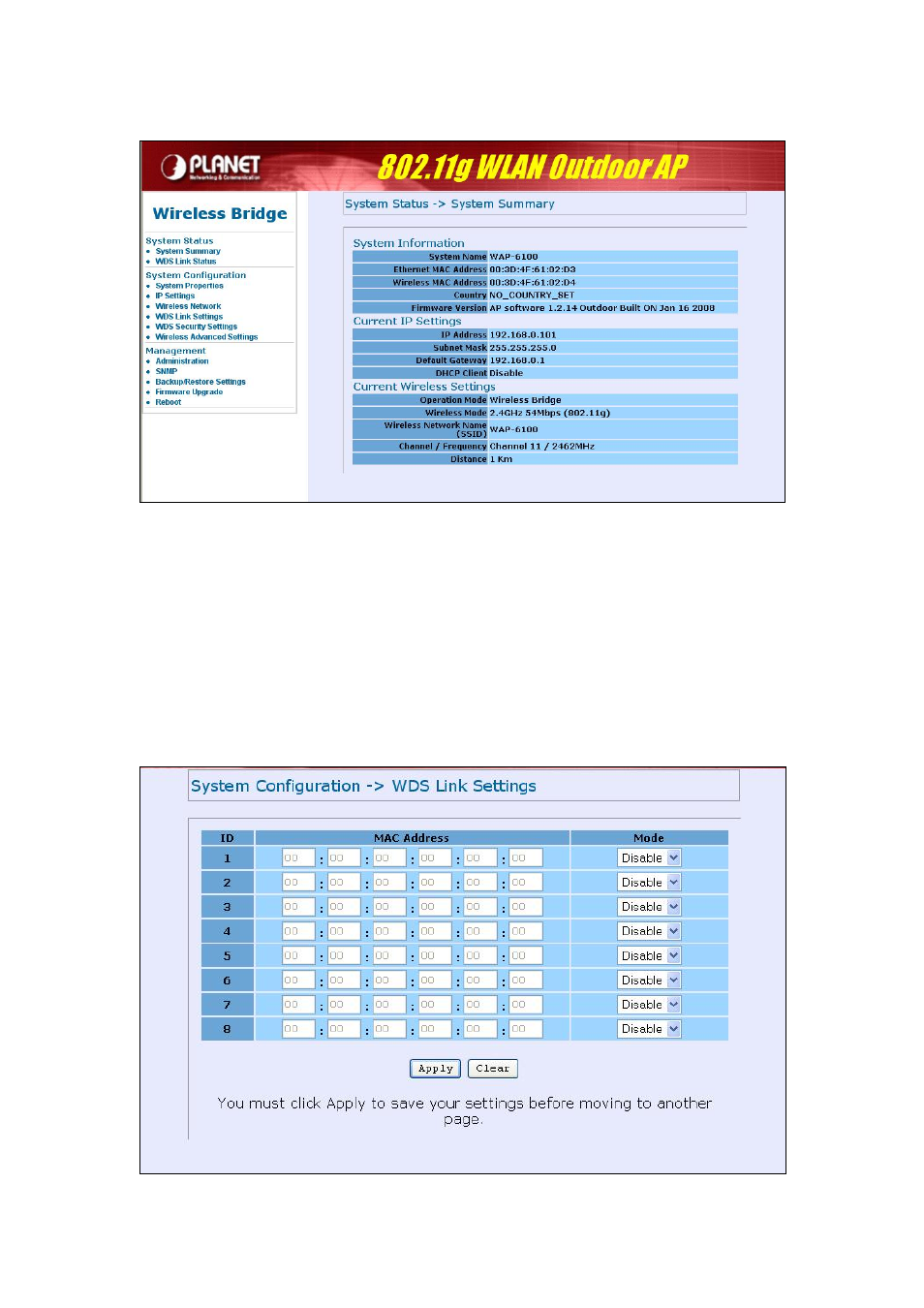 4 wireless bridge, 1 wds link settings, Ireless | Ridge | PLANET WAP-6100 User Manual | Page 36 / 44