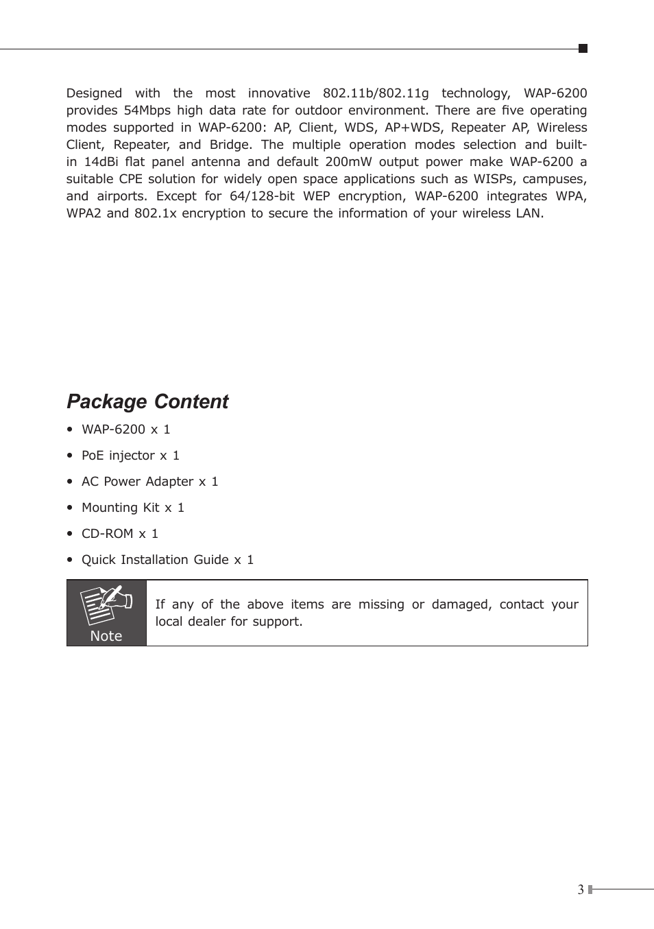 Package content | PLANET WAP-6200 User Manual | Page 3 / 8