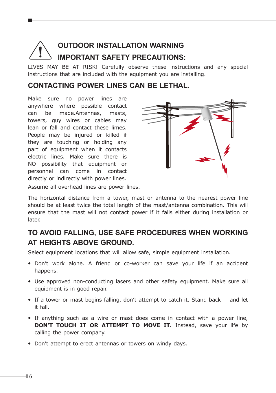 Contacting power lines can be lethal | PLANET WAP-6200 User Manual | Page 6 / 8