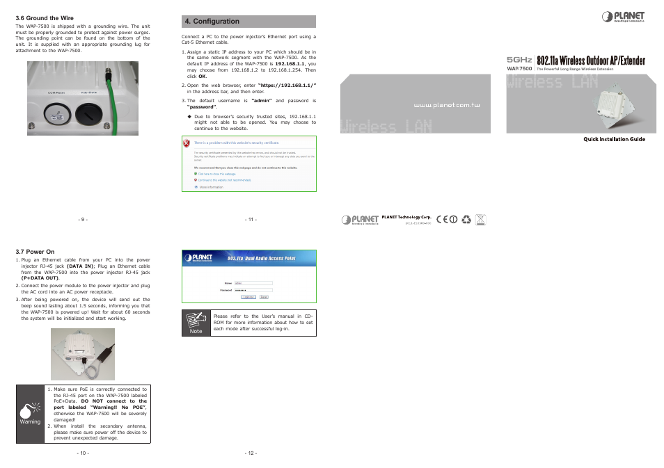 Configuration | PLANET WAP-7500 User Manual | Page 2 / 2