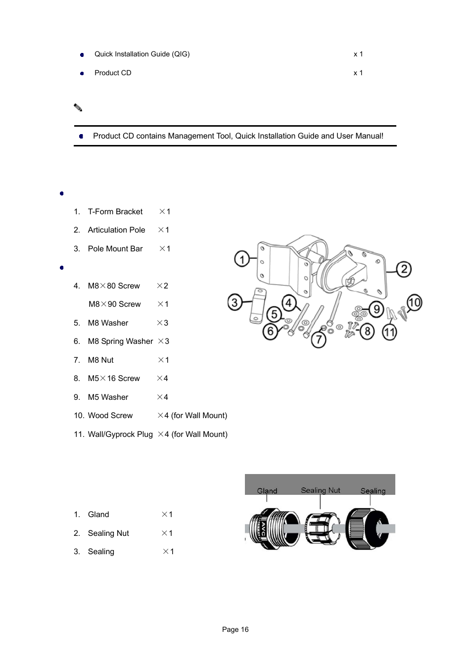 1 mounting kit, 2 waterproof rj-45 connector kit | PLANET WAP-7500 User Manual | Page 16 / 82