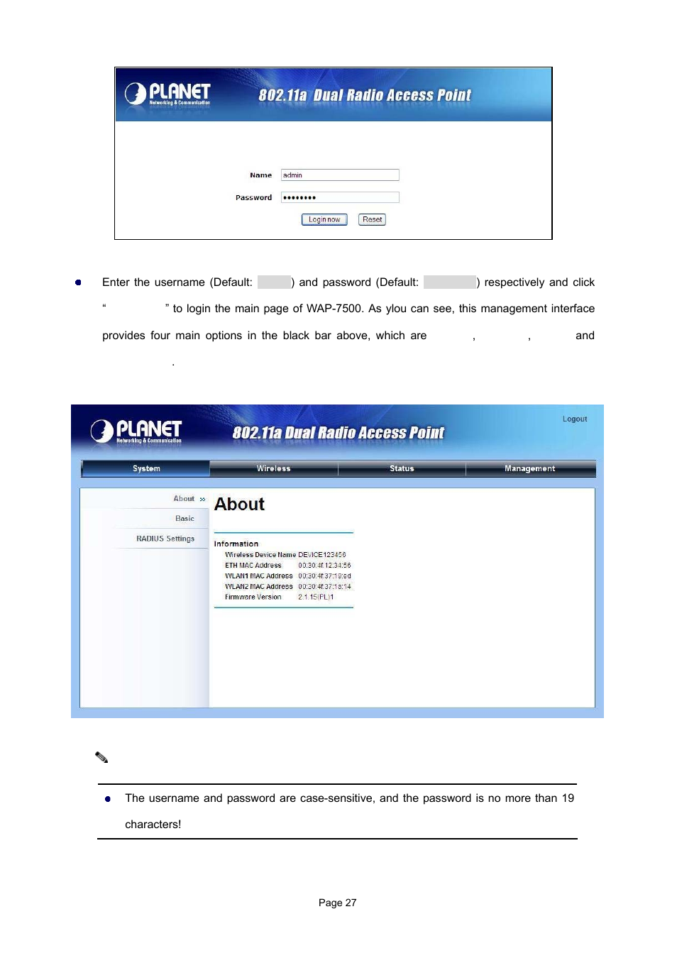 PLANET WAP-7500 User Manual | Page 27 / 82