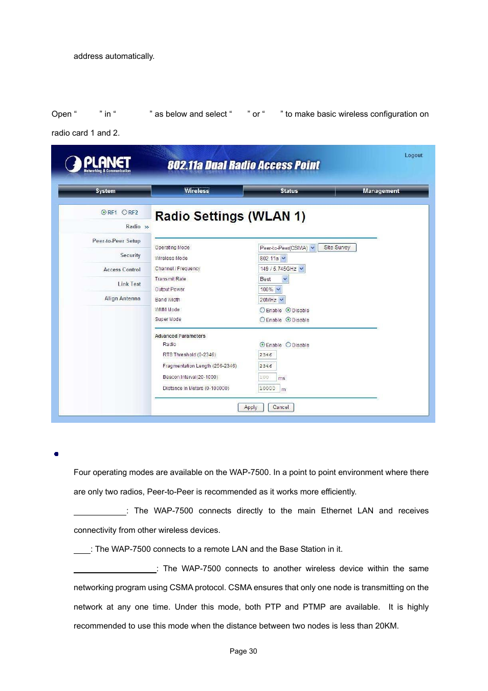 5 wireless settings | PLANET WAP-7500 User Manual | Page 30 / 82