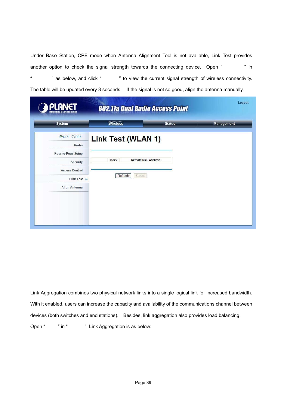 4 link test, 5 link aggregation | PLANET WAP-7500 User Manual | Page 39 / 82