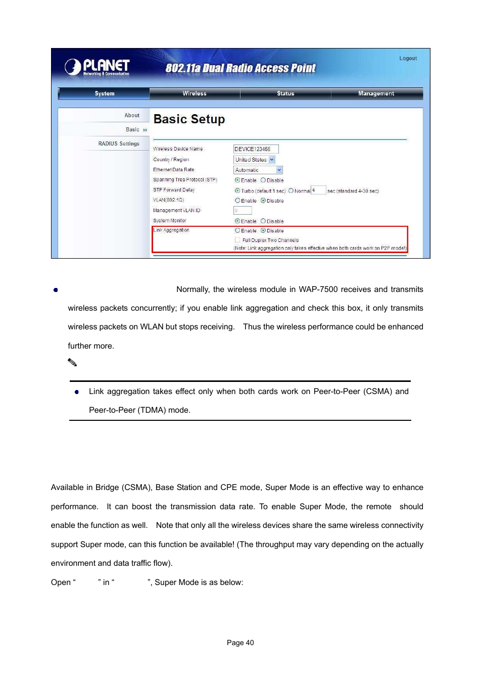6 super mode | PLANET WAP-7500 User Manual | Page 40 / 82