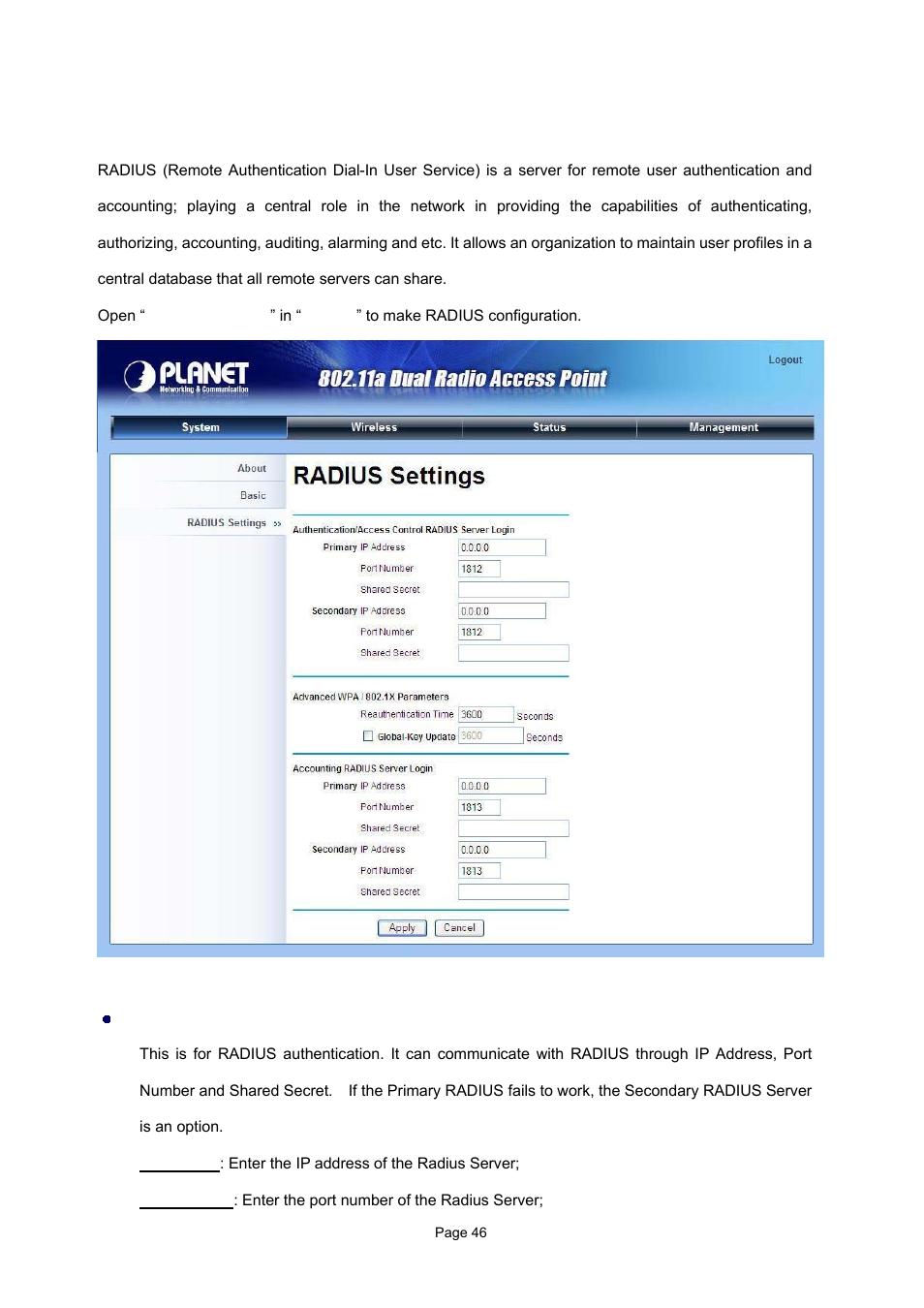 3 radius settings | PLANET WAP-7500 User Manual | Page 46 / 82