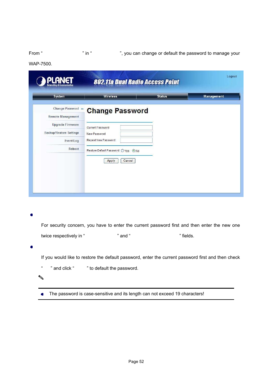 5 password | PLANET WAP-7500 User Manual | Page 52 / 82