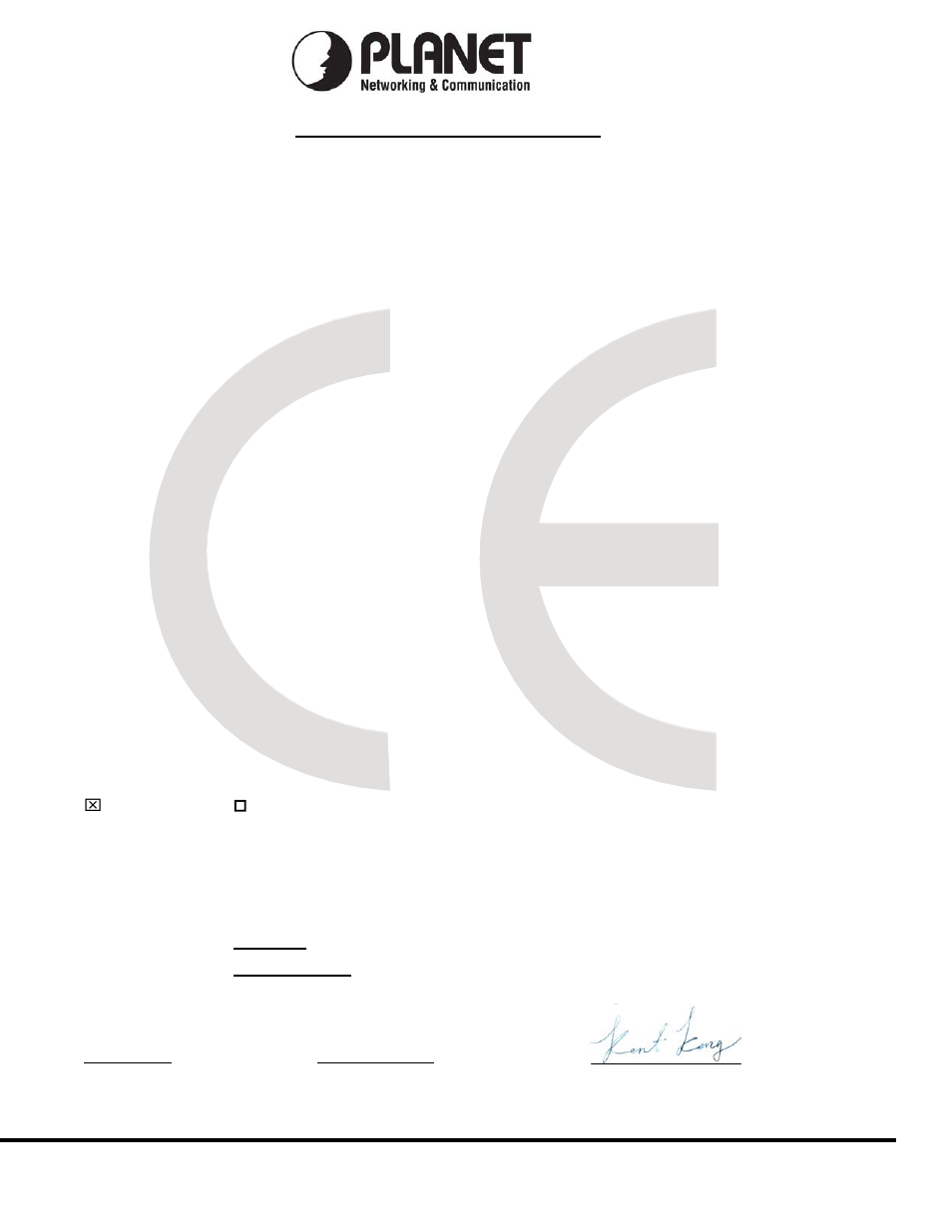 Ec declaration of conformity, Planet technology corporation | PLANET WAP-7500 User Manual | Page 82 / 82