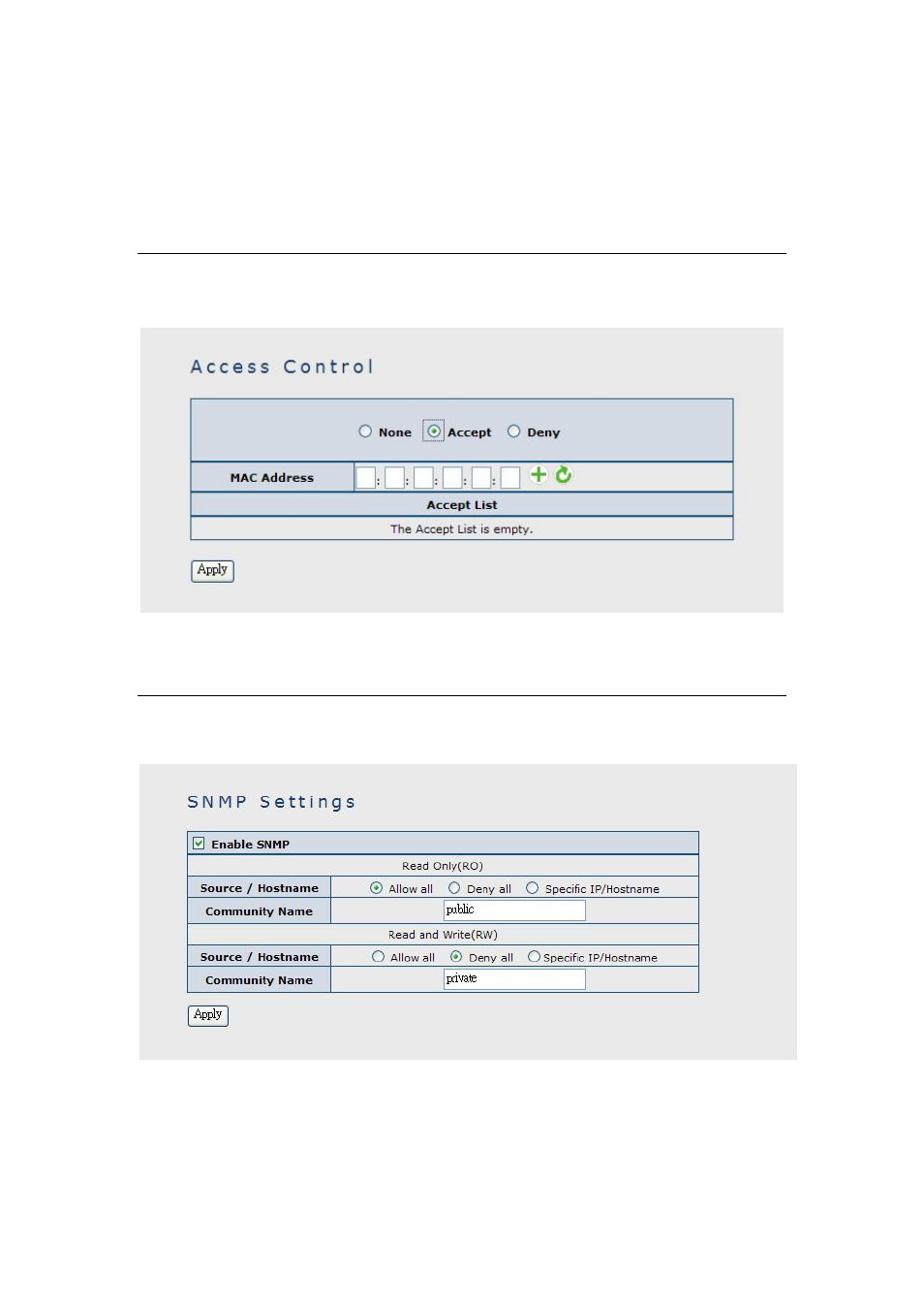 Chapter 7 security, 1 access control, 2 snmp settings | PLANET WAP-8000 User Manual | Page 24 / 26