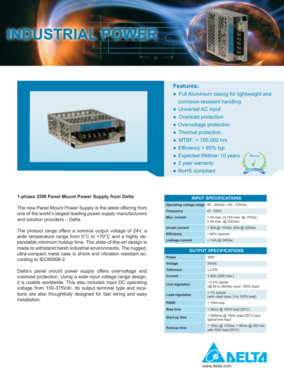 Delta Electronics 1-phase 35W User Manual | 2 pages