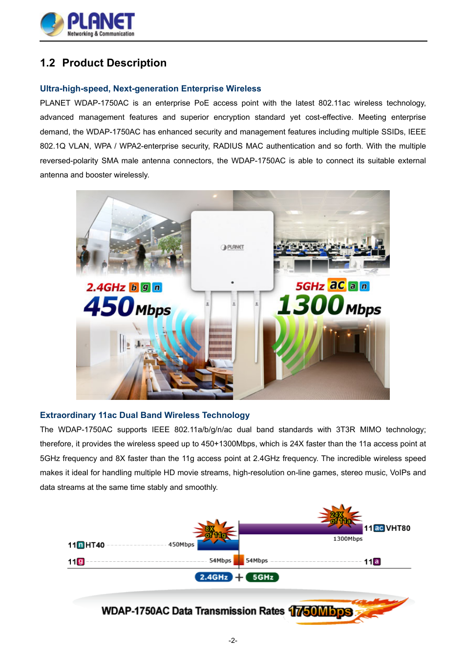 2 product description, Product description | PLANET WDAP-1750AC User Manual | Page 10 / 91
