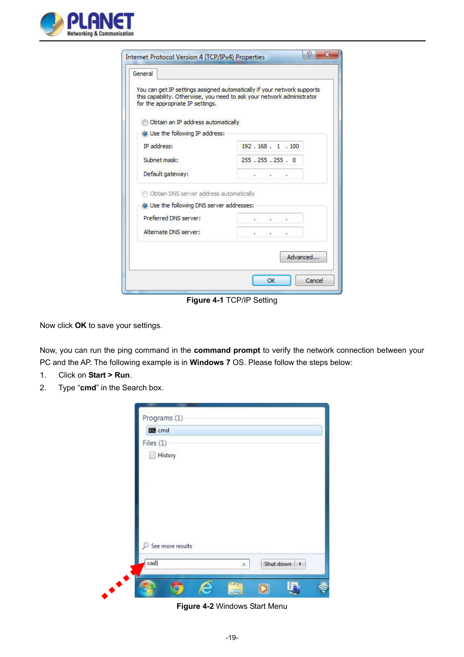 Igure, Tcp/ip, Etting | Indows, Tart | PLANET WDAP-1750AC User Manual | Page 27 / 91