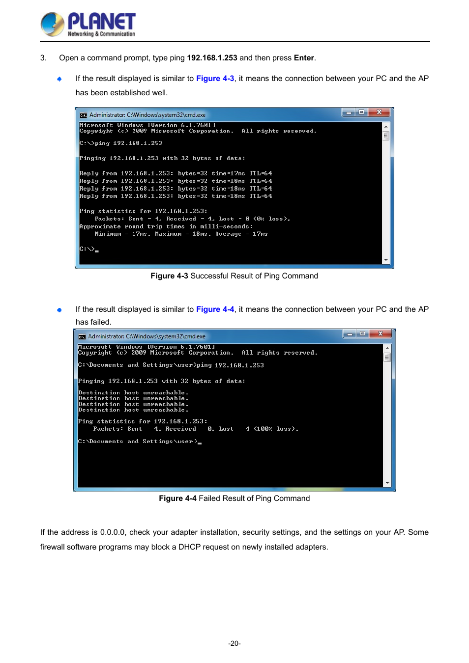 Igure, Uccessful result of, Ing command | Ailed, Esult of, Ommand | PLANET WDAP-1750AC User Manual | Page 28 / 91