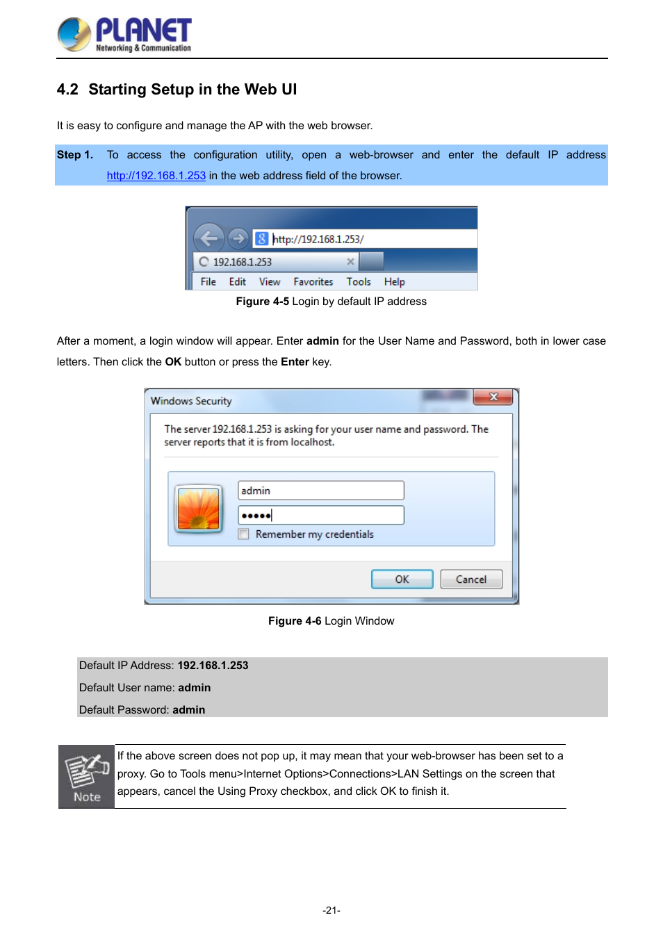 2 starting setup in the web ui, Starting setup in the web ui, Igure | Ogin by default, Address, Ogin, Indow | PLANET WDAP-1750AC User Manual | Page 29 / 91