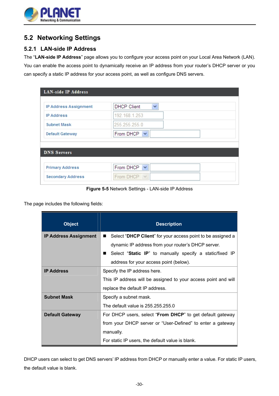 2 networking settings, 1 lan-side ip address, Networking settings | Lan-side ip address, Igure, Etwork, Ettings, Side, Ddress | PLANET WDAP-1750AC User Manual | Page 38 / 91
