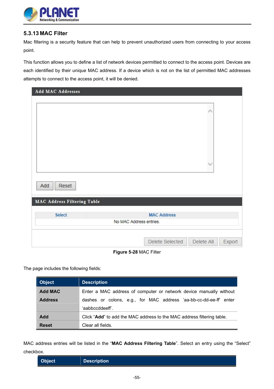 13 mac filter, Mac filter, Igure | Ilter | PLANET WDAP-1750AC User Manual | Page 63 / 91
