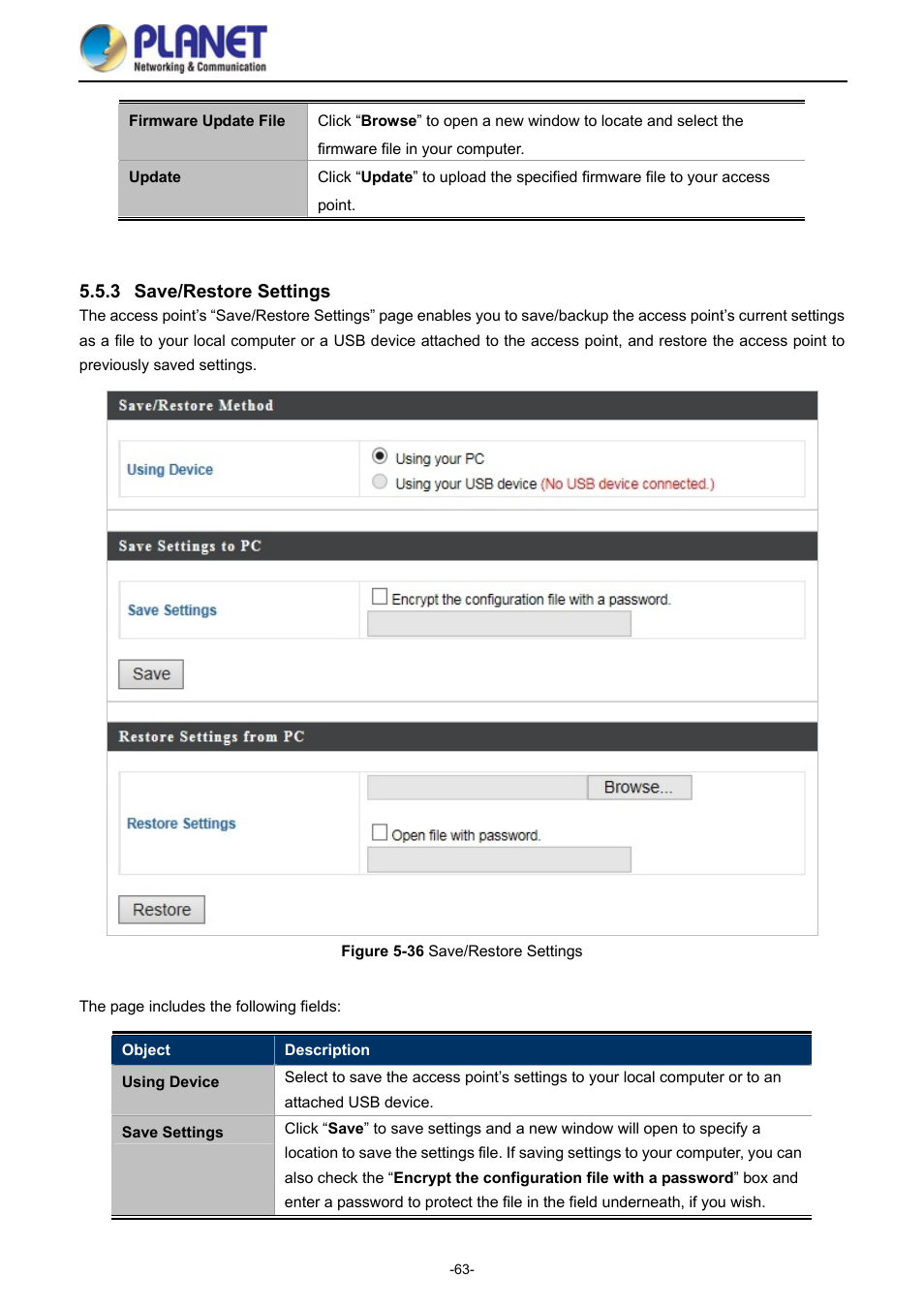 3 save/restore settings, Save/restore settings, Igure | Estore, Ettings | PLANET WDAP-1750AC User Manual | Page 71 / 91