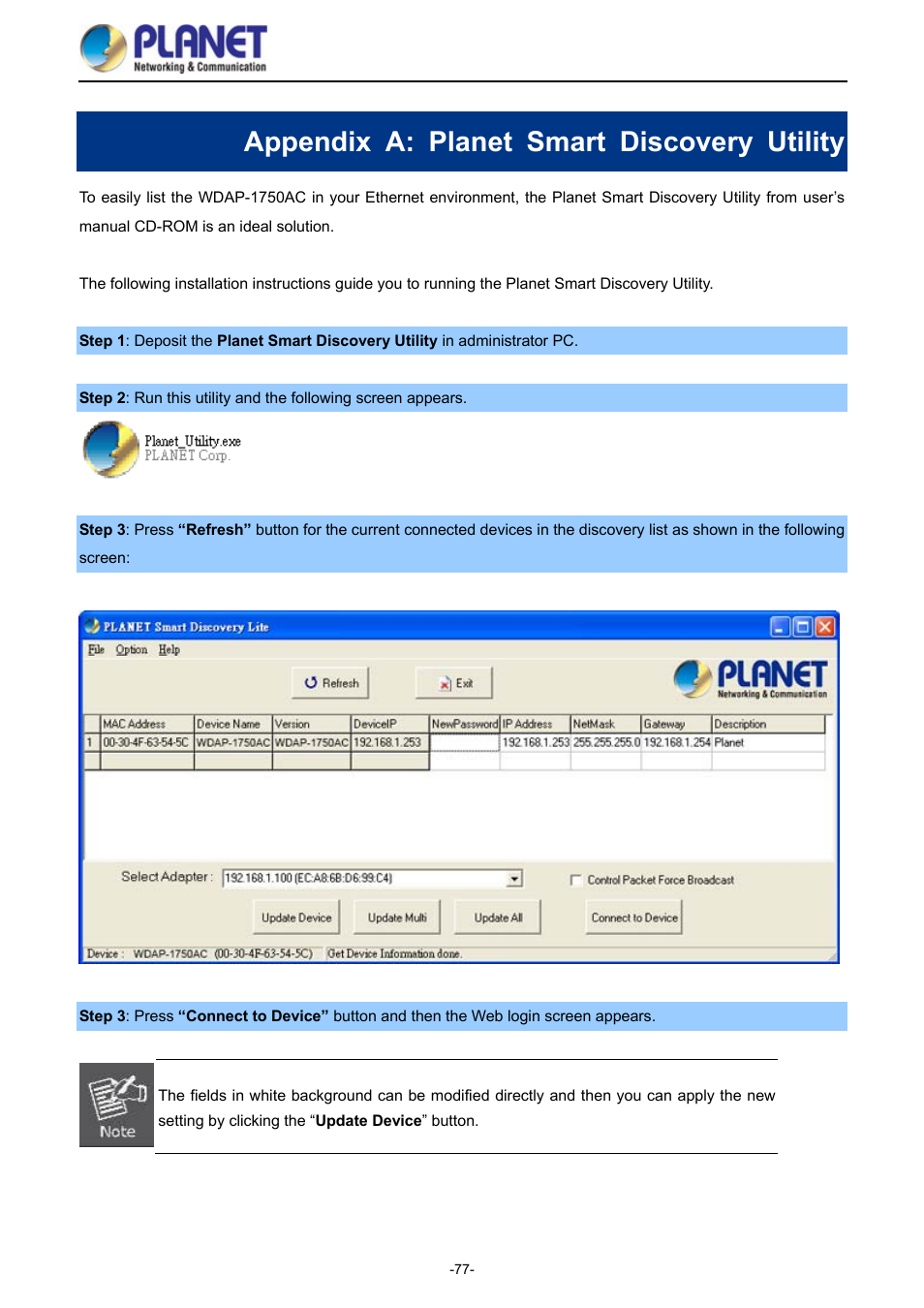 Appendix a: planet smart discovery utility | PLANET WDAP-1750AC User Manual | Page 85 / 91