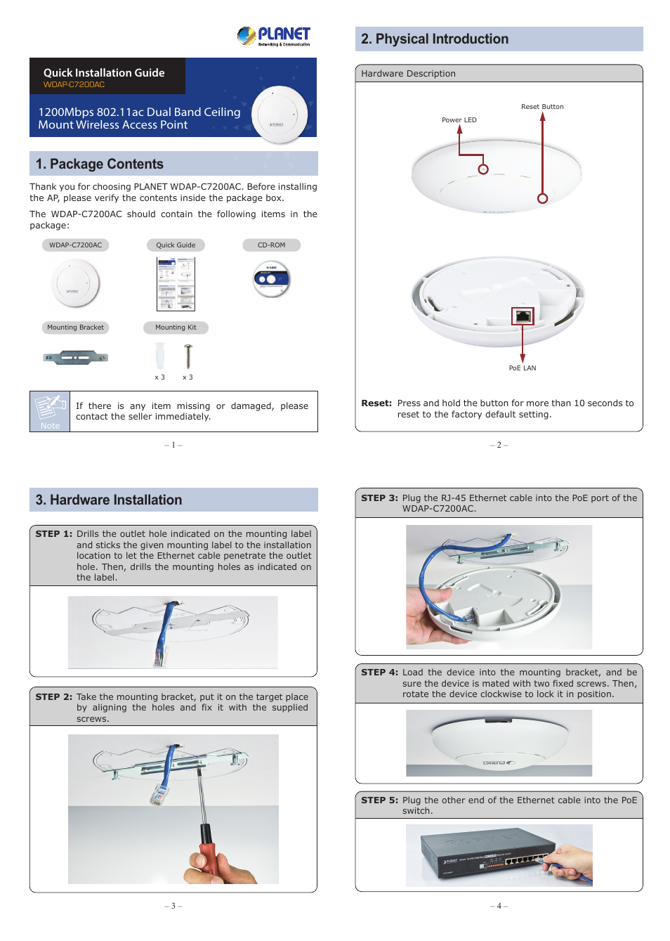 PLANET WDAP-C7200AC User Manual | 2 pages