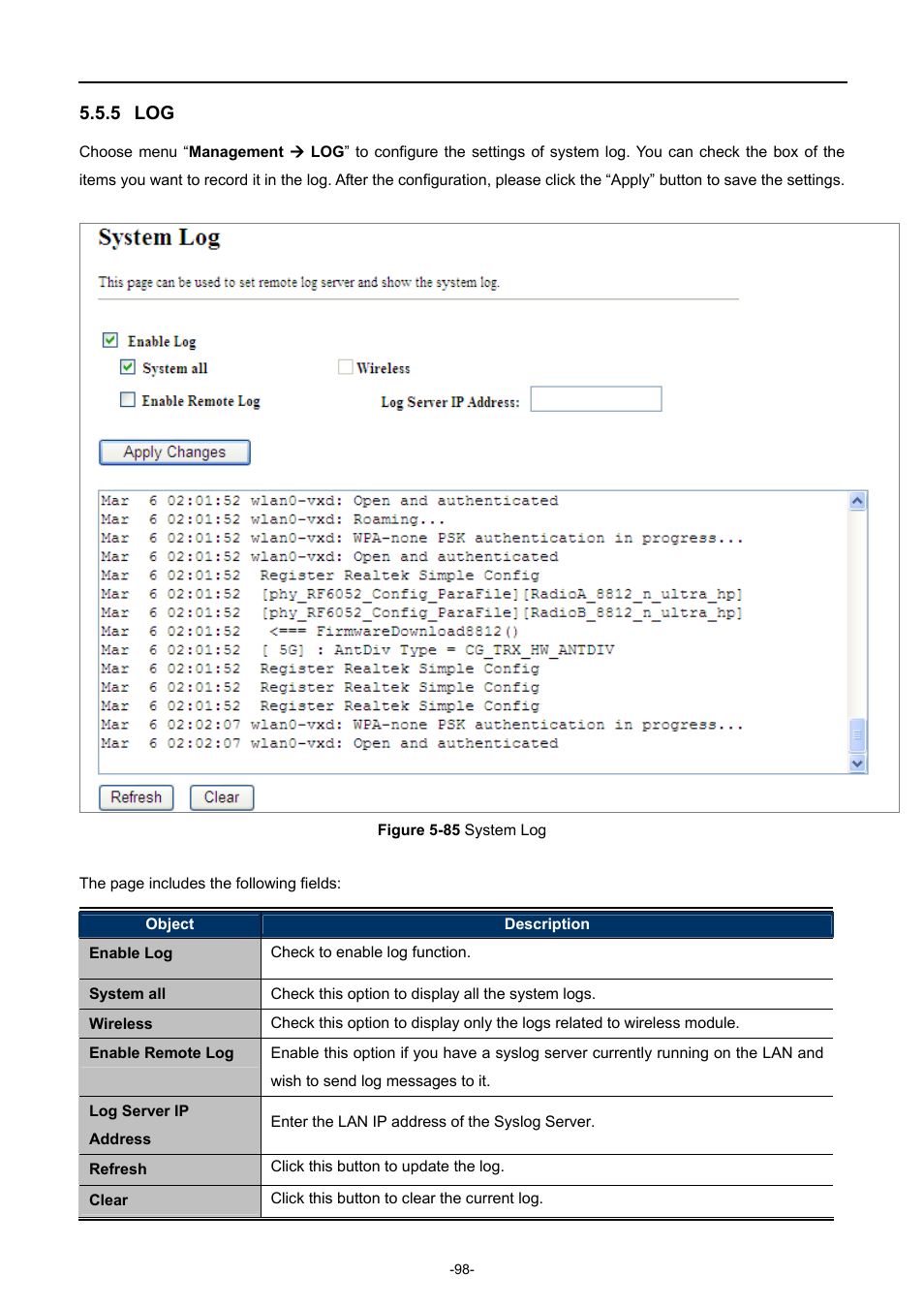 5 log, Igure, Ystem | PLANET WDAP-C7200AC User Manual | Page 107 / 129