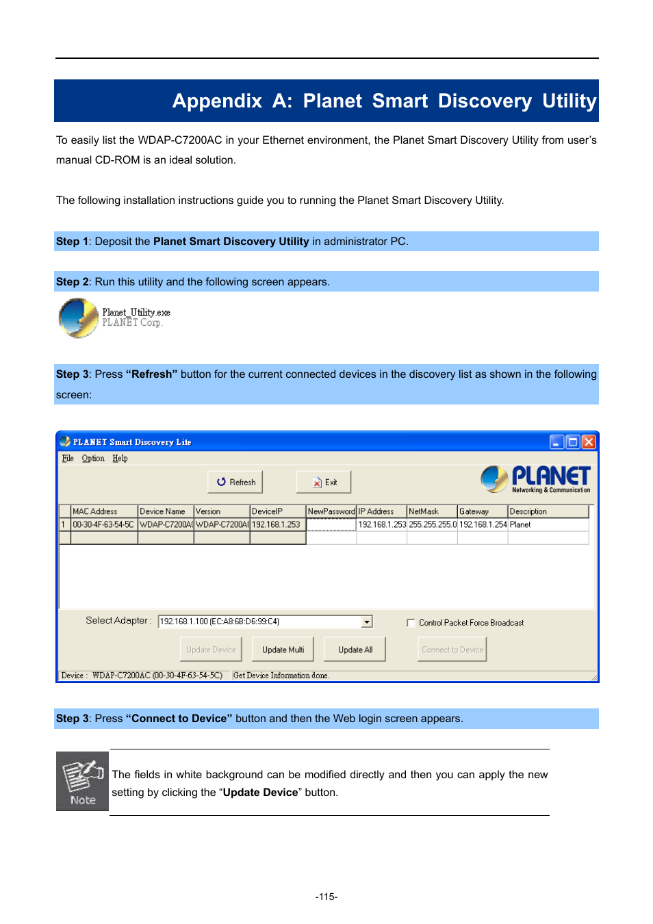 Appendix a: planet smart discovery utility | PLANET WDAP-C7200AC User Manual | Page 124 / 129