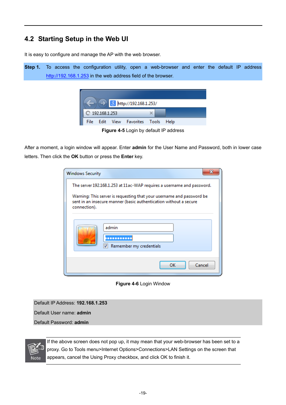 2 starting setup in the web ui, Starting setup in the web ui, Igure | Ogin by default, Address, Ogin, Indow | PLANET WDAP-C7200AC User Manual | Page 28 / 129