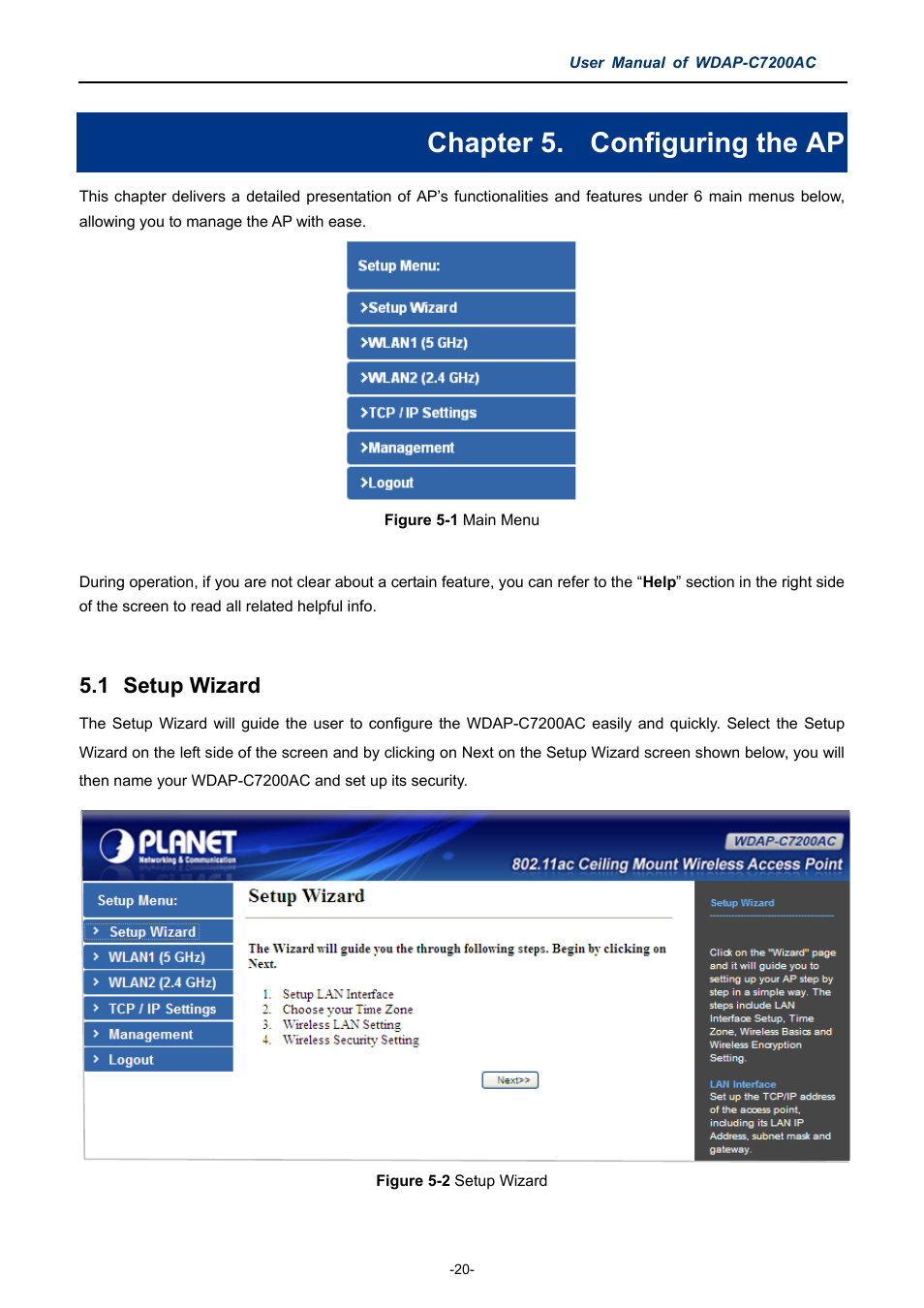 Chapter 5. configuring the ap, 1 setup wizard, Chapter 5 | Configuring the ap, Setup wizard, Igure, Etup, Izard | PLANET WDAP-C7200AC User Manual | Page 29 / 129