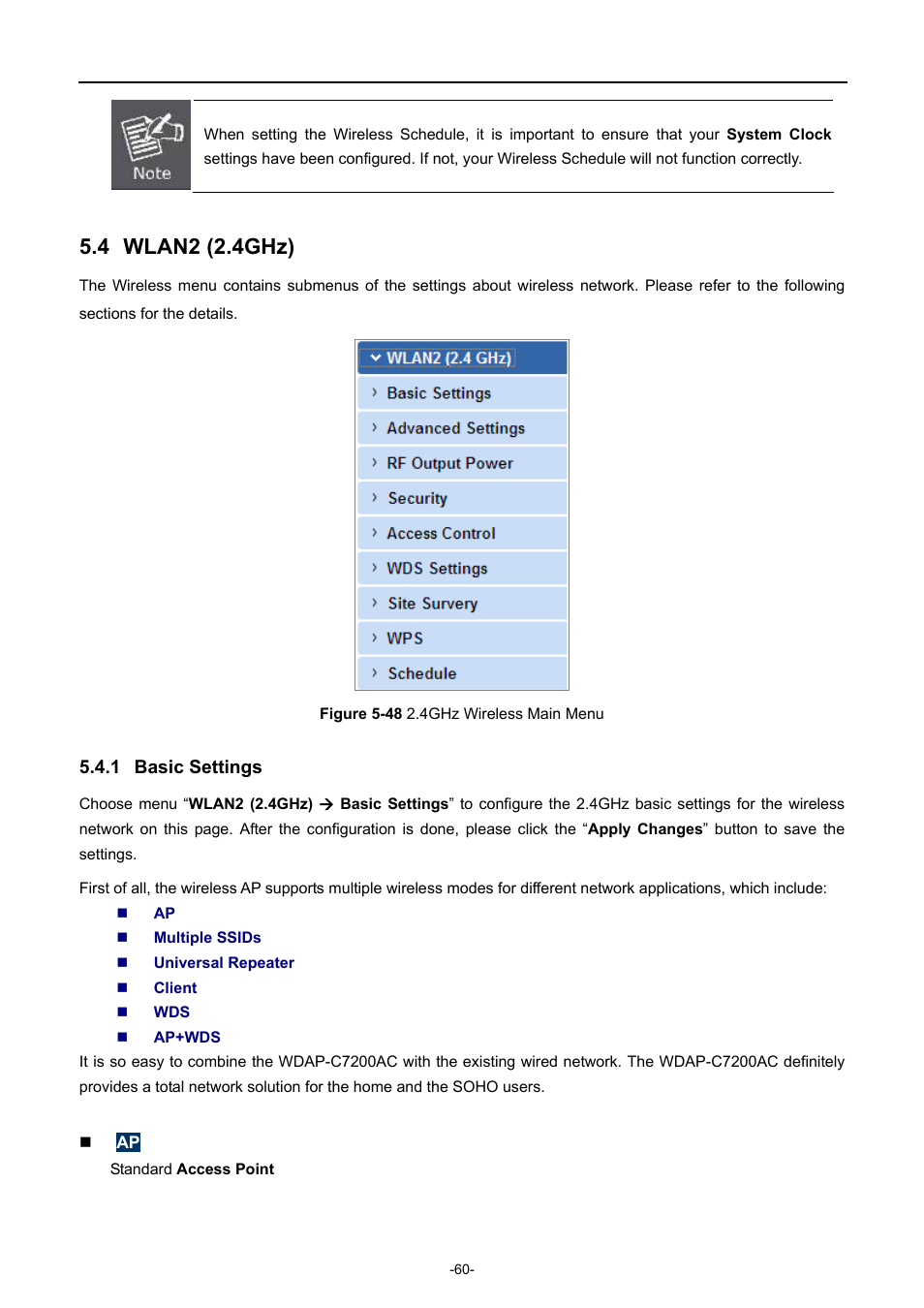 4 wlan2 (2.4ghz), 1 basic settings, Wlan2 (2.4ghz) | Basic settings, Igure, Ireless | PLANET WDAP-C7200AC User Manual | Page 69 / 129