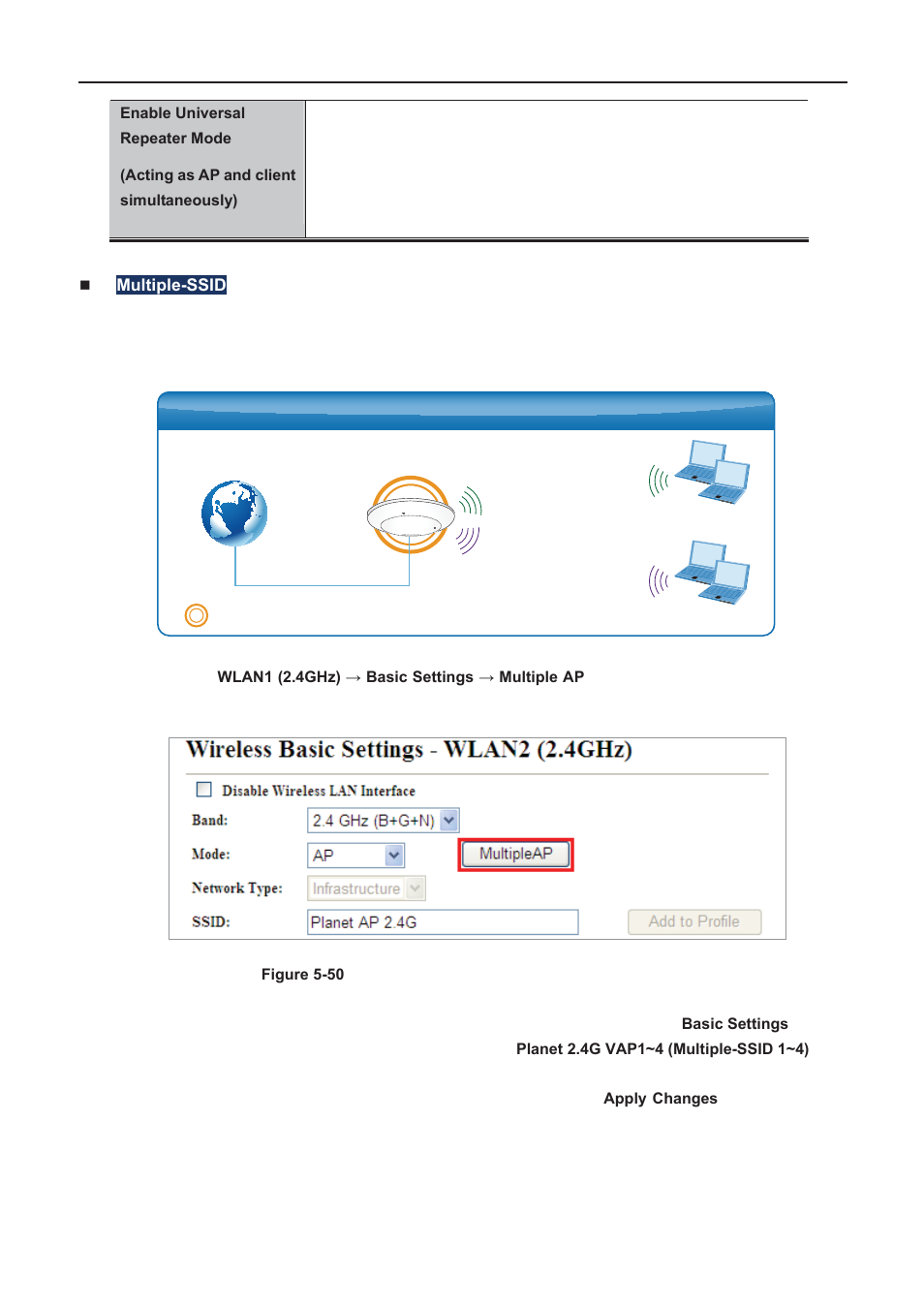 Igure, Ireless, Asic | Ettings, Ultiple, Ap(multi-ssid) mode | PLANET WDAP-C7200AC User Manual | Page 72 / 129