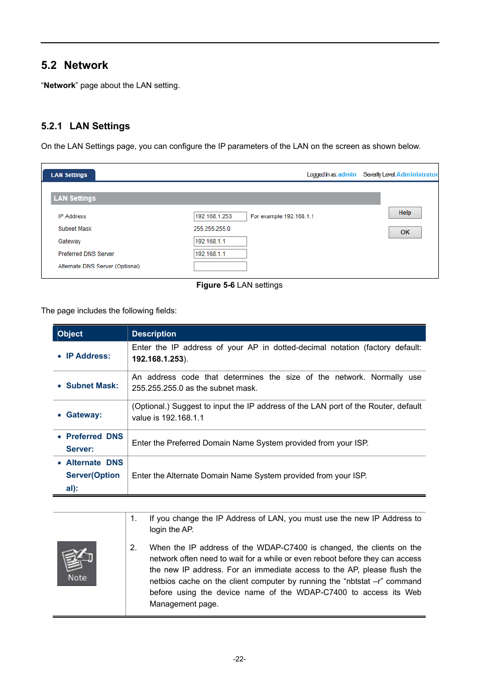 2 network, 1 lan settings, Network | Lan settings, Igure, Settings | PLANET WDAP-C7400 User Manual | Page 30 / 71