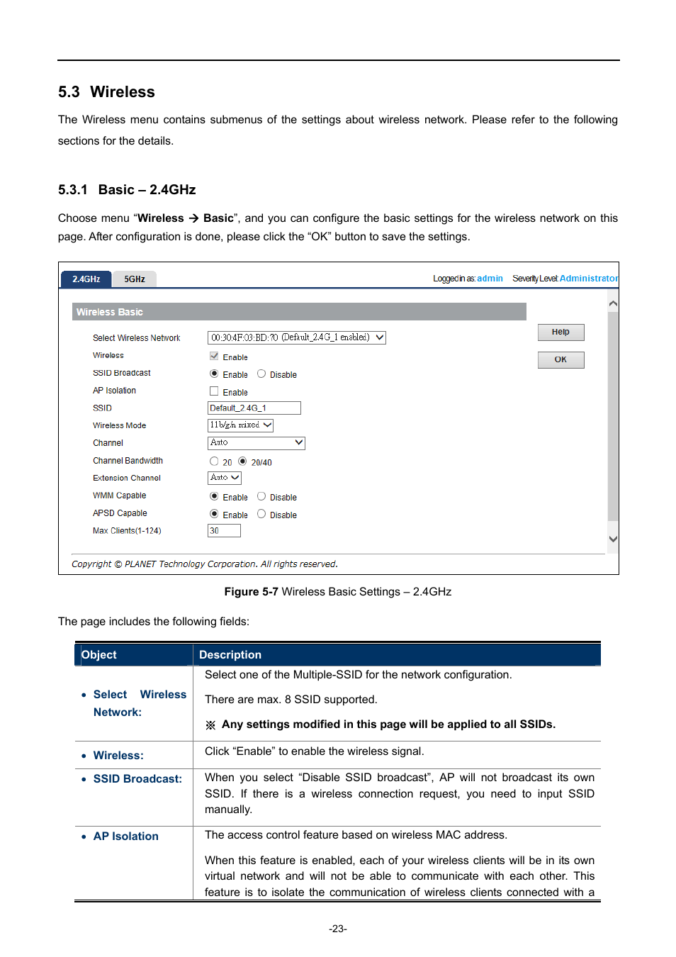 3 wireless, 1 basic – 2.4ghz, Wireless | Basic – 2.4ghz, Igure, Ireless, Asic, Ettings | PLANET WDAP-C7400 User Manual | Page 31 / 71