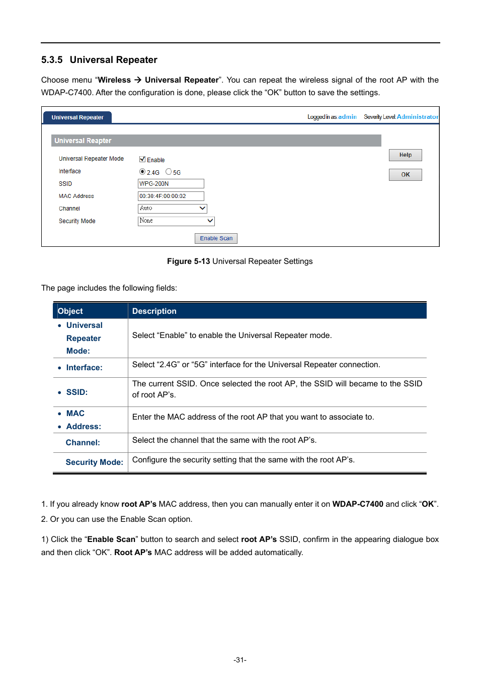 5 universal repeater, Universal repeater, Igure | Niversal, Epeater, Ettings | PLANET WDAP-C7400 User Manual | Page 39 / 71