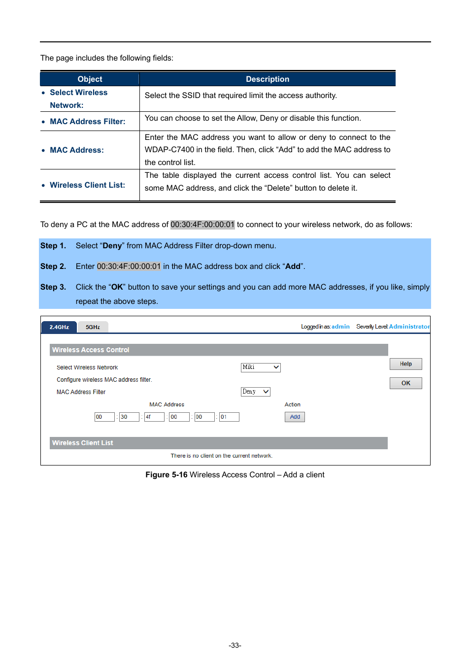 Igure, Ireless, Ccess | Ontrol, Dd a client | PLANET WDAP-C7400 User Manual | Page 41 / 71