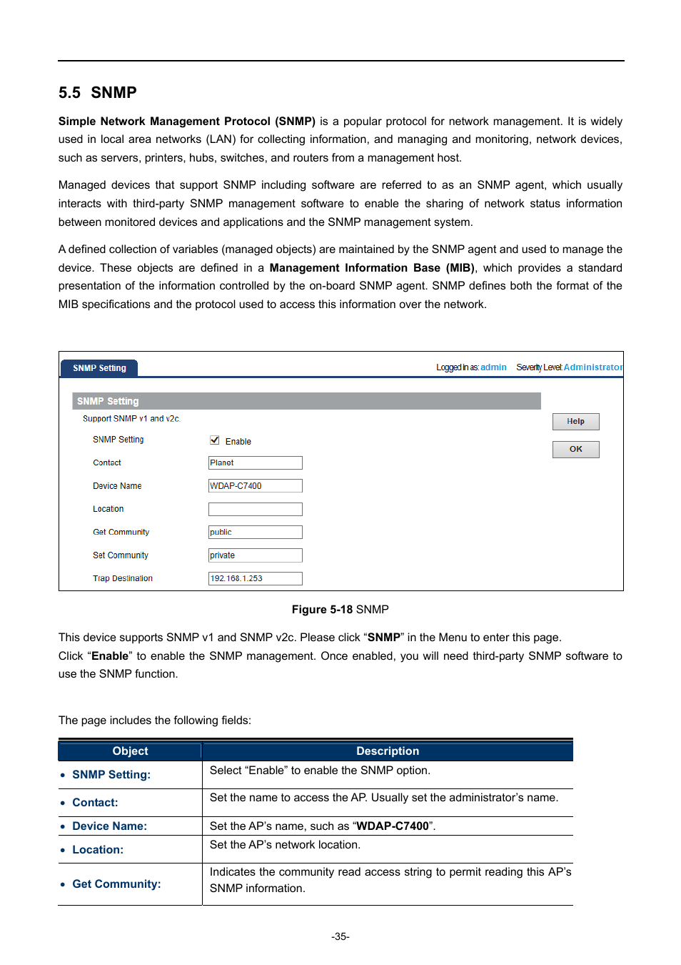 5 snmp, Snmp, Igure | PLANET WDAP-C7400 User Manual | Page 43 / 71