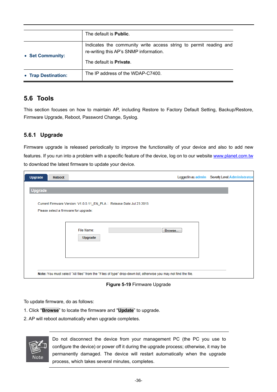 6 tools, 1 upgrade, Tools | Upgrade, Igure, Irmware, Pgrade | PLANET WDAP-C7400 User Manual | Page 44 / 71