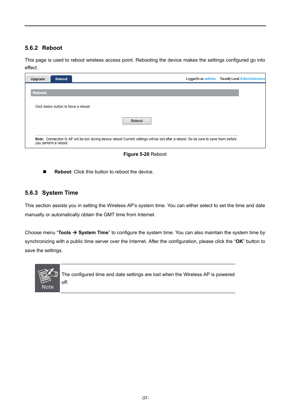 2 reboot, 3 system time, Reboot | System time, Igure, Eboot | PLANET WDAP-C7400 User Manual | Page 45 / 71