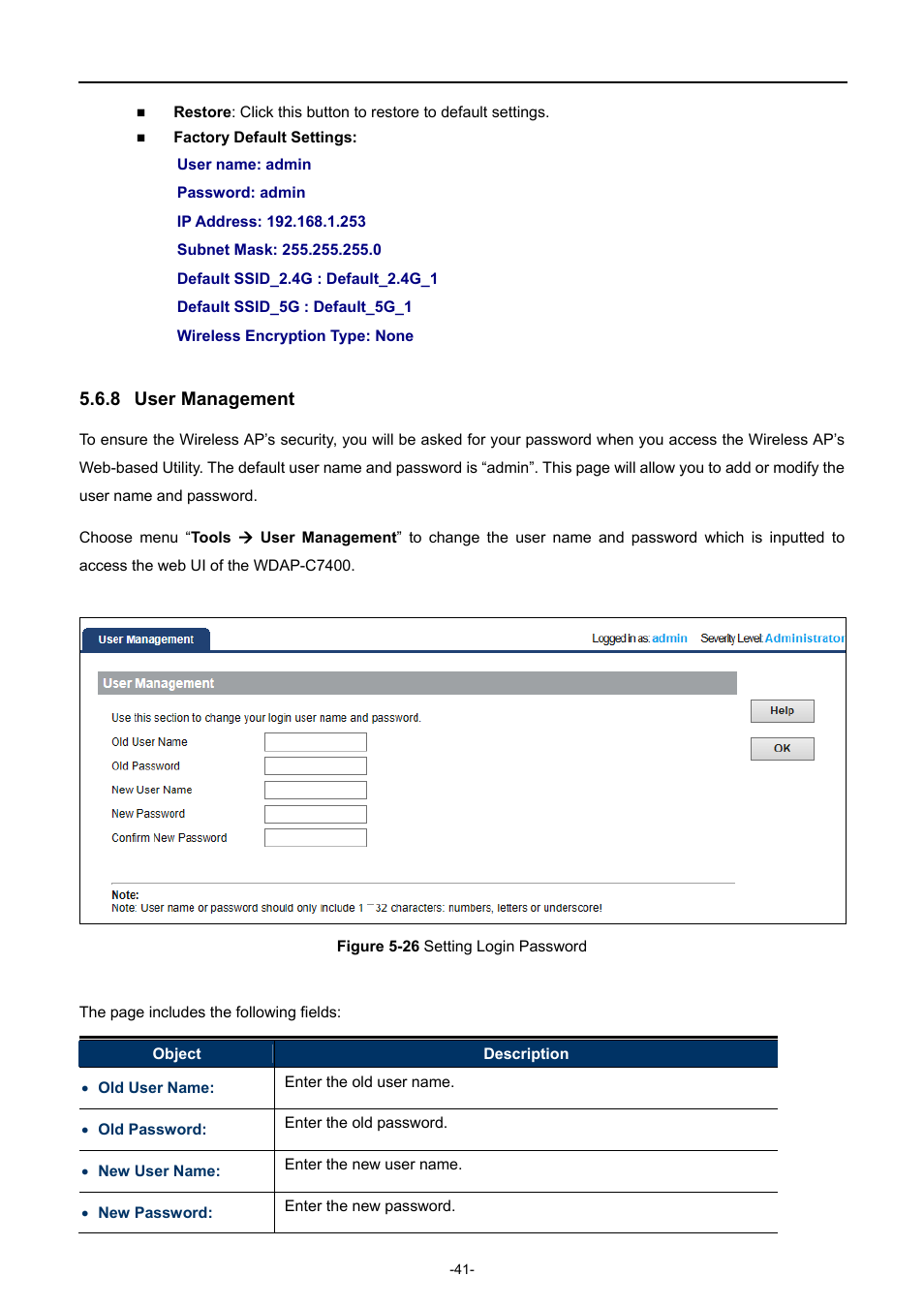 8 user management, User management, Igure | Etting, Ogin, Assword | PLANET WDAP-C7400 User Manual | Page 49 / 71