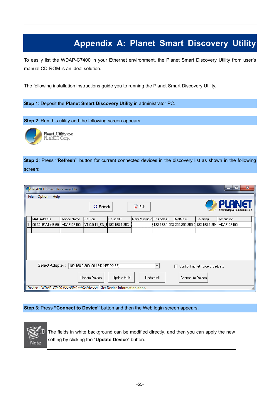 Appendix a: planet smart discovery utility | PLANET WDAP-C7400 User Manual | Page 63 / 71