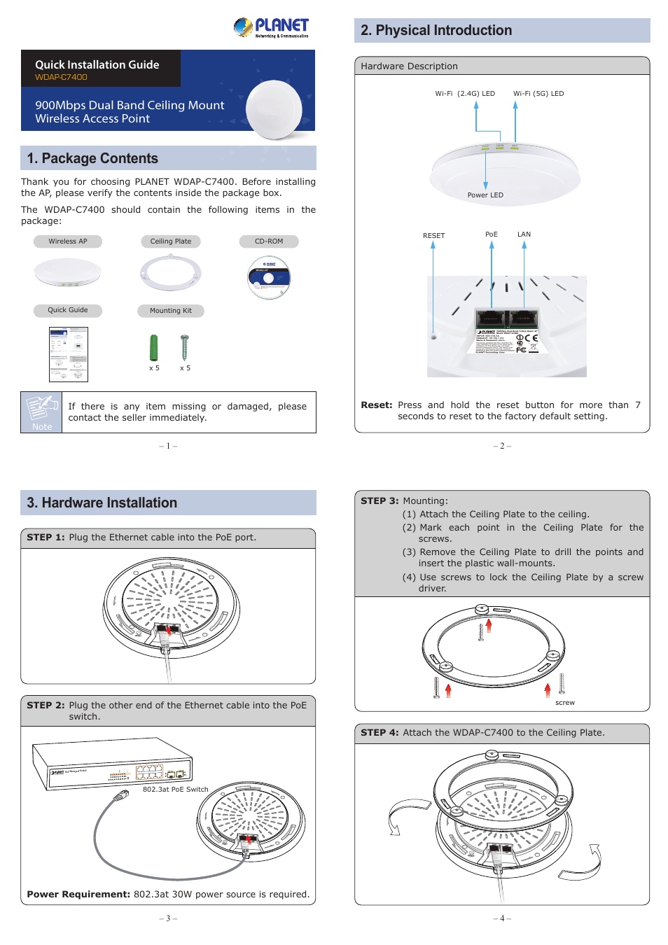 PLANET WDAP-C7400 User Manual | 2 pages