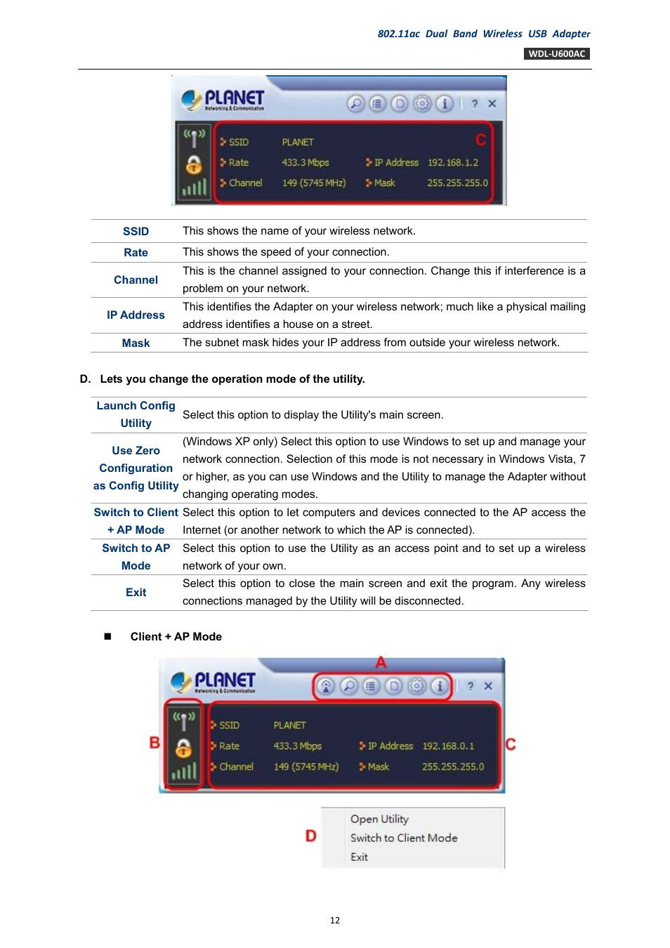 PLANET WDL-U600AC User Manual | Page 12 / 64