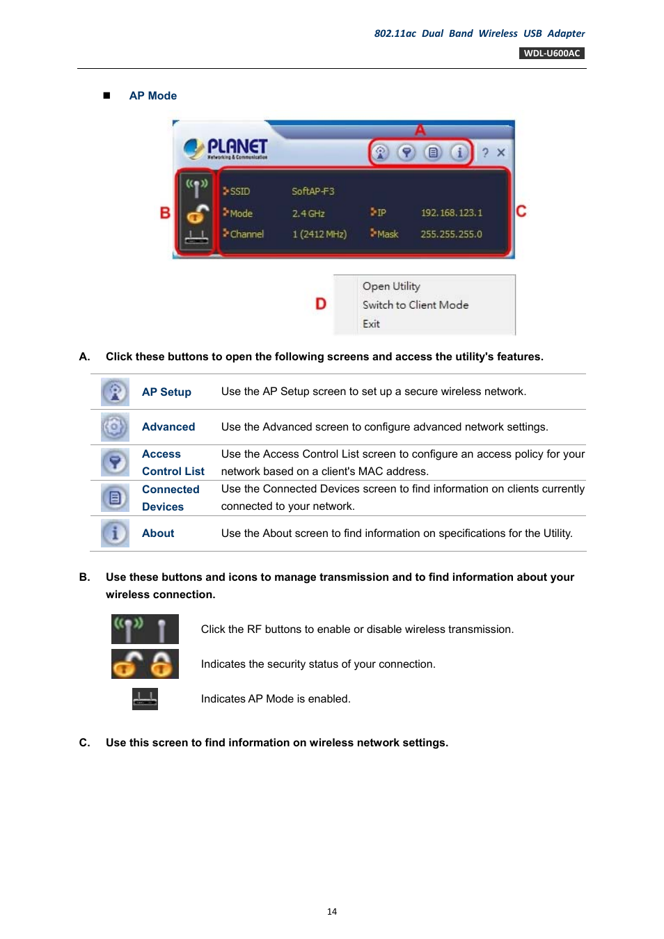 PLANET WDL-U600AC User Manual | Page 14 / 64