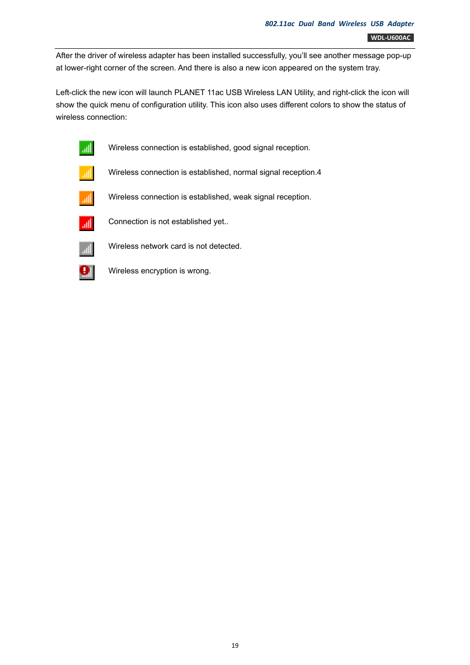 PLANET WDL-U600AC User Manual | Page 19 / 64